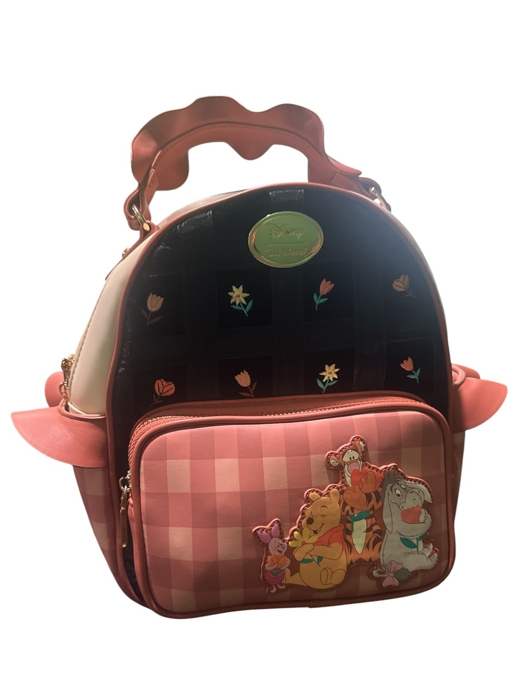 Disney Winnie the Pooh Our Universe Mini Backpack Floral Plaid Pink Black